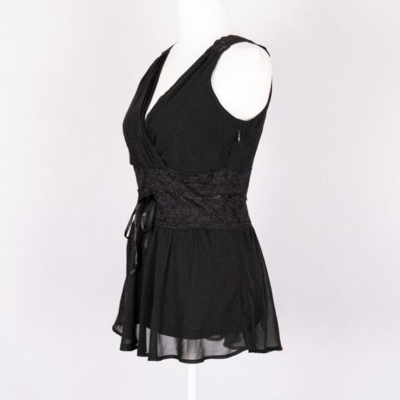 Y2K ESPRIT Black Babydoll Top Size 6 Lace Dark Fairy Whimsigoth Sheer Romantic - Picture 4 of 7